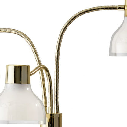 69" Gold Three Light Tree Floor Lamp With Clear Plastic Bowl Shade