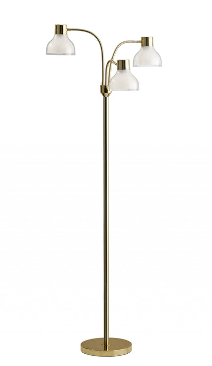 69" Gold Three Light Tree Floor Lamp With Clear Plastic Bowl Shade