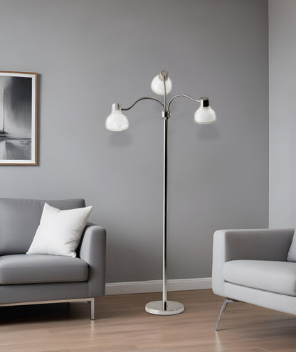69" Gold Three Light Tree Floor Lamp With Clear Plastic Bowl Shade