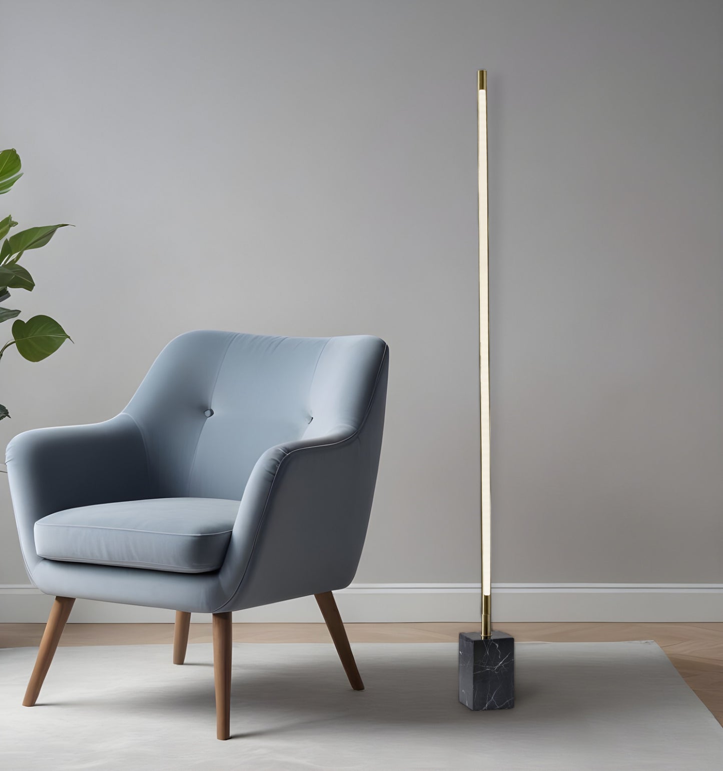 Minimalist Ambient Glow Led Floor Lamp With Dimmer In Antique Brass And Black Marble