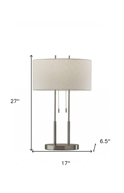 27" Silver Metal Bedside Table Lamp With White Shade