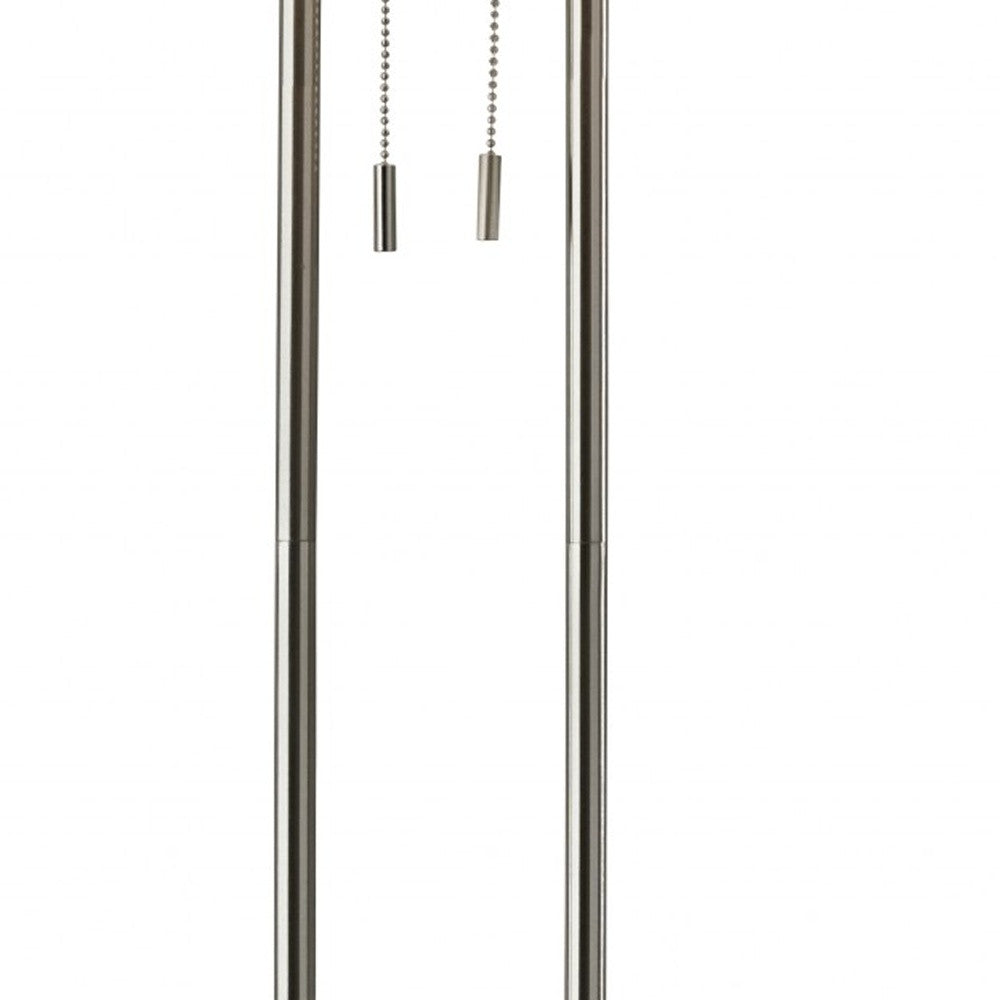 62" Brushed Task Floor Lamp With White Fabric Drum Shade