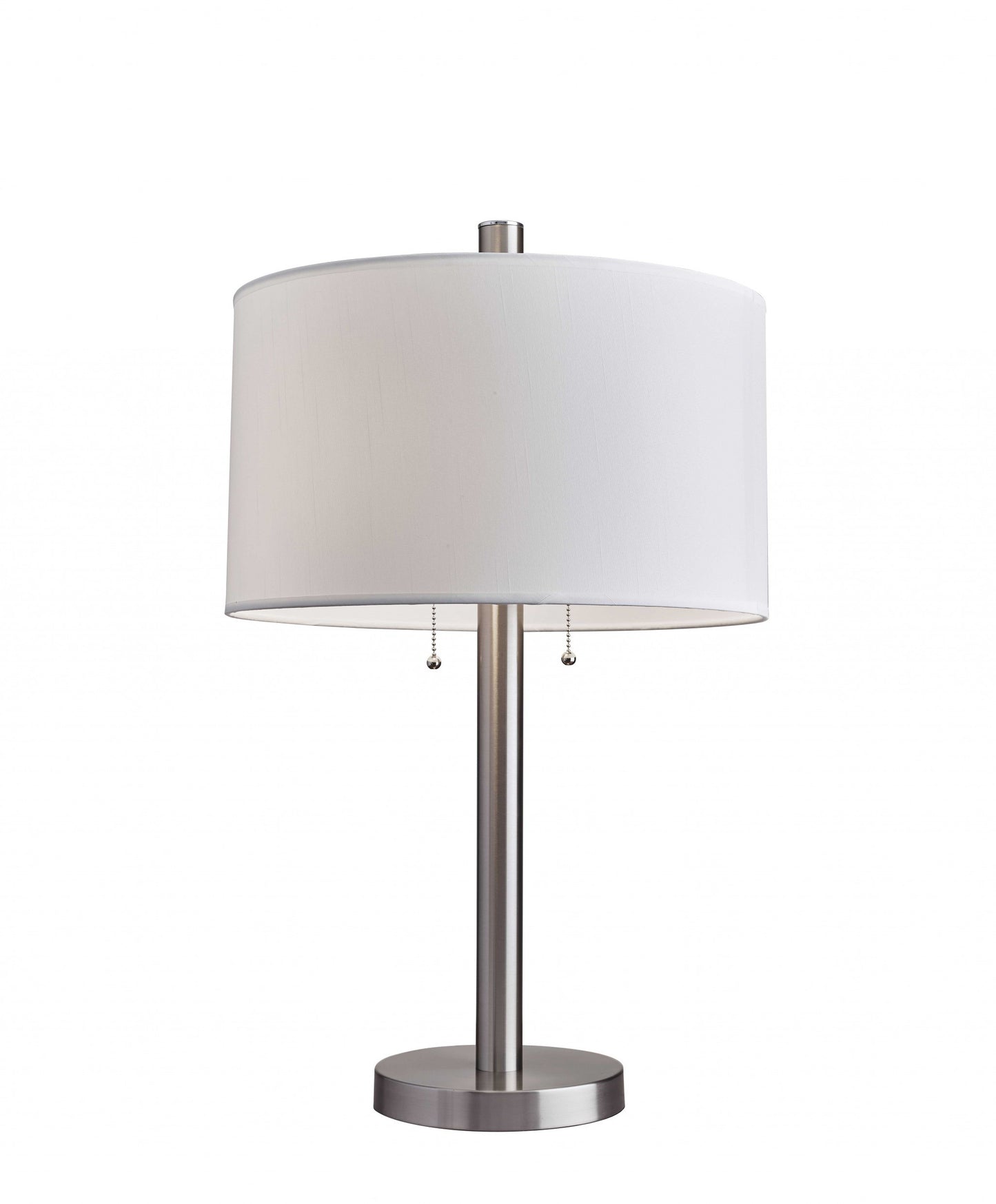 28" Silver Metal Two Light Bedside Table Lamp With White Drum Shade