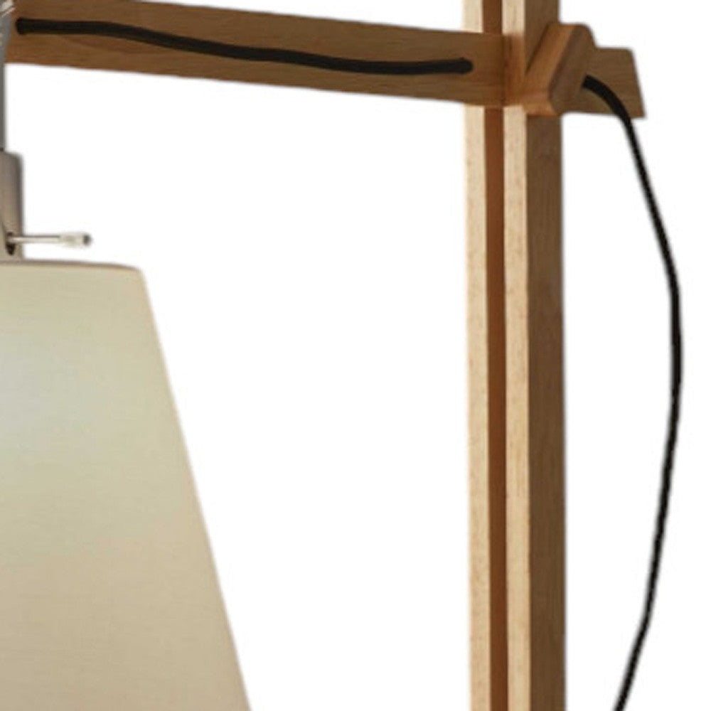 Natural Wood Floor Lamp With Adjustable Hinged Arm