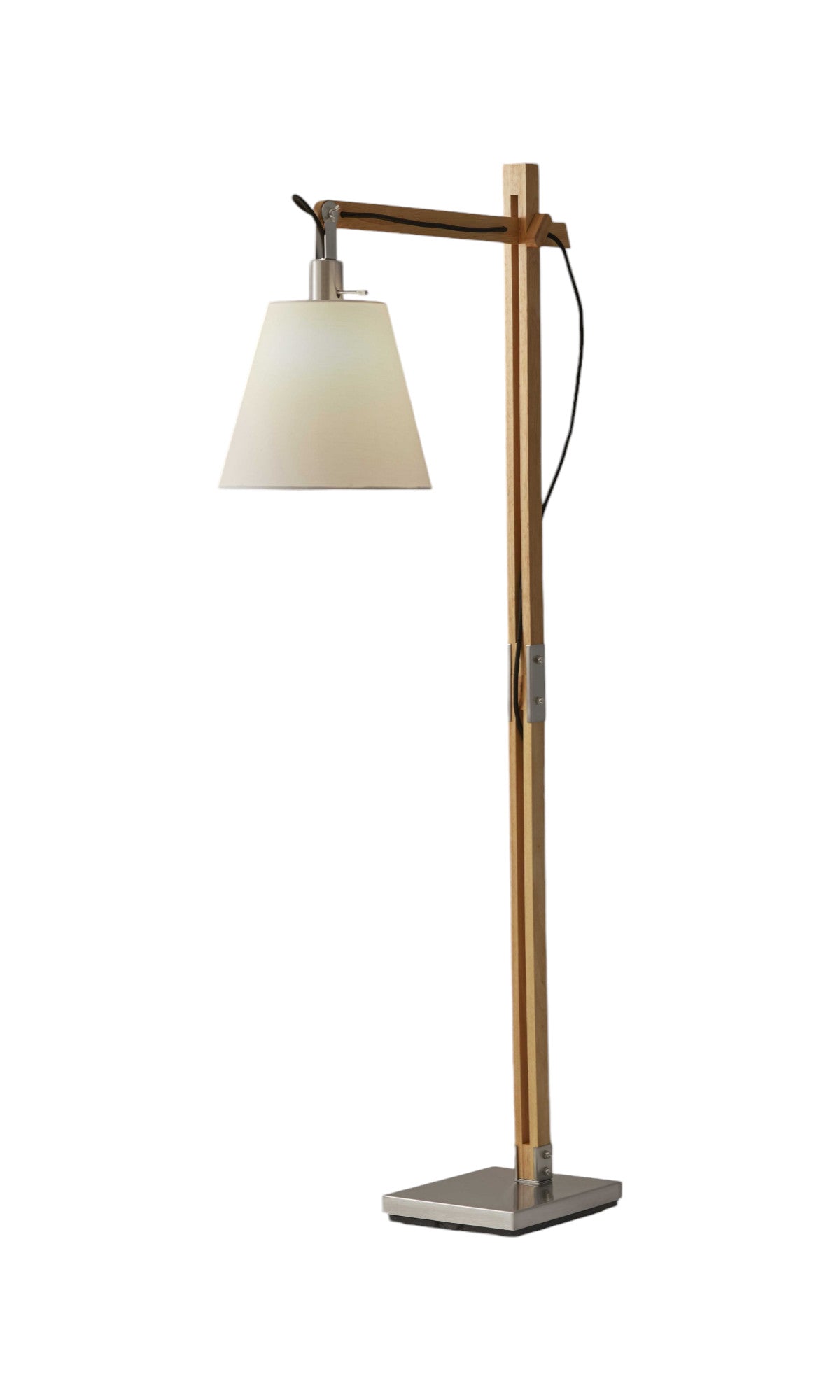 Natural Wood Floor Lamp With Adjustable Hinged Arm