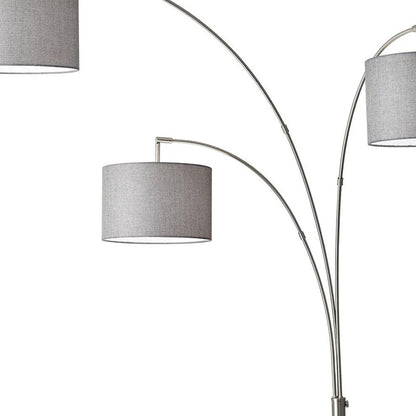 74" Silver Three Light Adjustable Tree Floor Lamp With Gray Linen Drum Shade