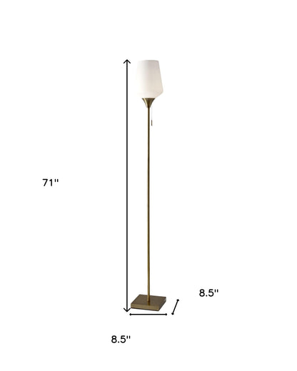 Brass Metal Floor Lamp With White Opal Wine Glass Shade