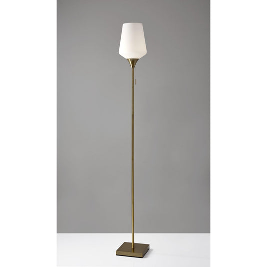 Brass Metal Floor Lamp With White Opal Wine Glass Shade