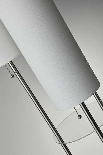 68" Silver Three Light Novelty Floor Lamp With White Linen Cylinder Shade