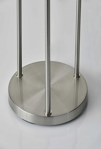 68" Silver Three Light Novelty Floor Lamp With White Linen Cylinder Shade