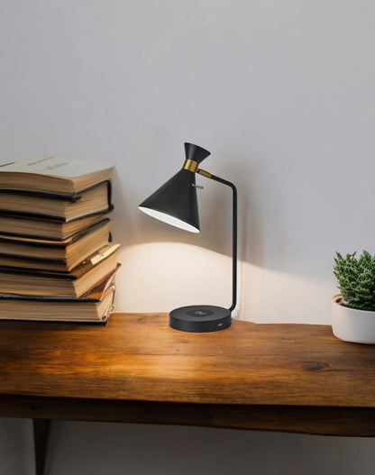 Asymmetrical Diabolo Black Metal Desk Lamp