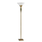 71" Brass Light Changing Torchiere Floor Lamp With White Fabric Cone Shade