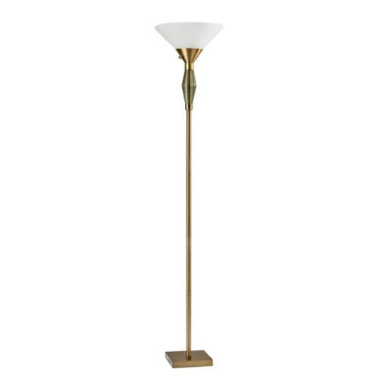 71" Brass Metal Light Changing Torchiere Floor Lamp With White Fabric Cone Shade