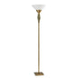 71" Brass Metal Light Changing Torchiere Floor Lamp With White Fabric Cone Shade