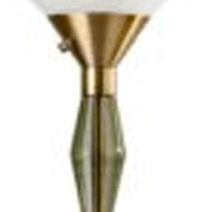 71" Brass Metal Light Changing Torchiere Floor Lamp With White Fabric Cone Shade