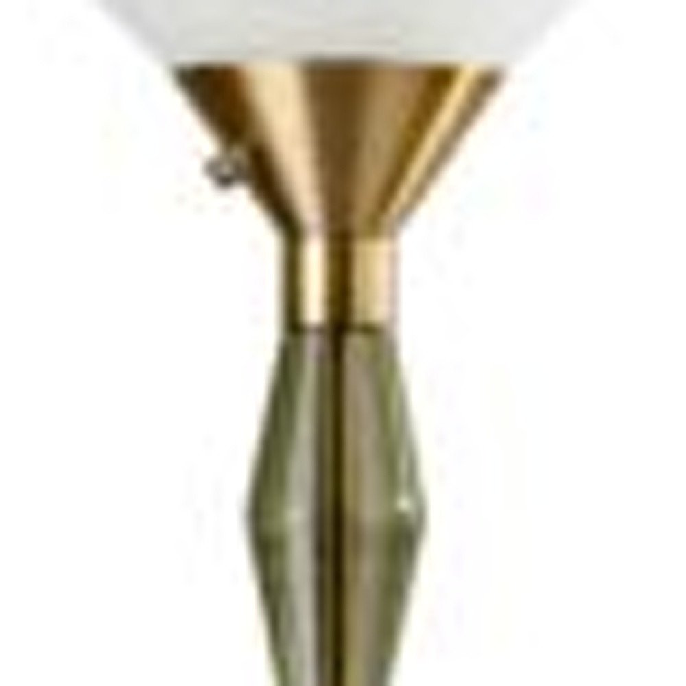 71" Brass Metal Light Changing Torchiere Floor Lamp With White Fabric Cone Shade