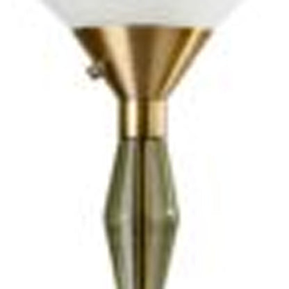 71" Brass Metal Light Changing Torchiere Floor Lamp With White Fabric Cone Shade