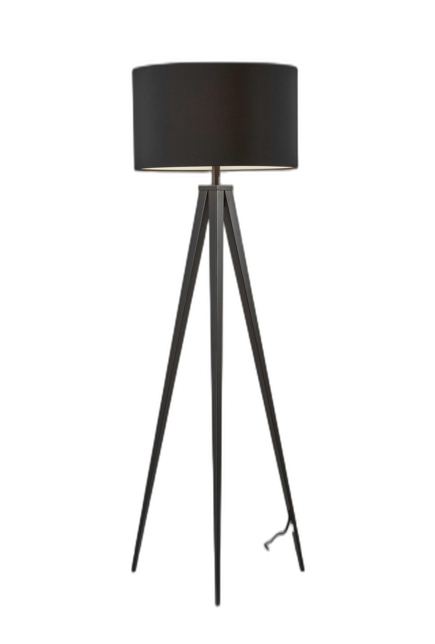 62" Black Tripod Floor Lamp With Black Fabric Drum Shade