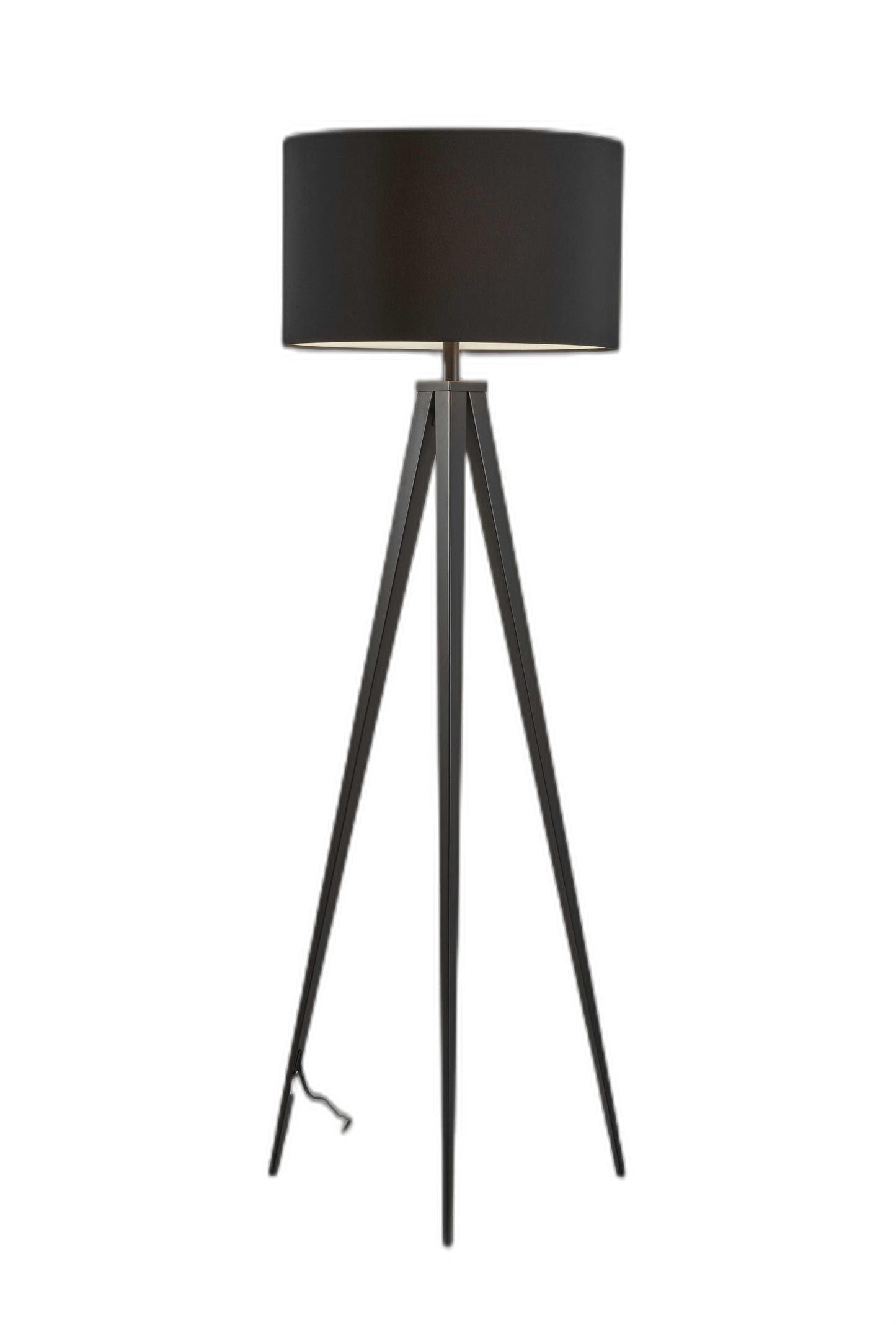 62" Black Tripod Floor Lamp With Black Fabric Drum Shade