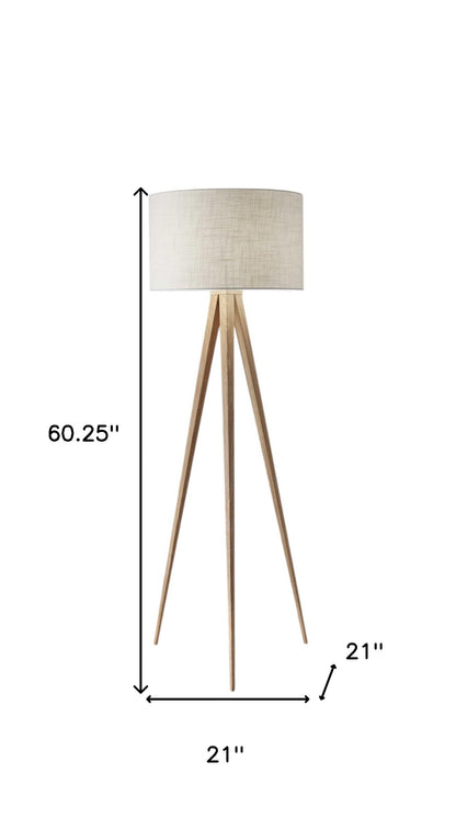 62" Black Tripod Floor Lamp With Black Fabric Drum Shade