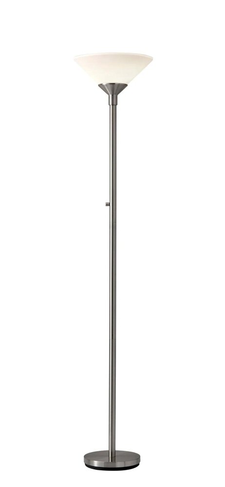 73" Silver Torchiere Floor Lamp With White Acrylic Cone Shade