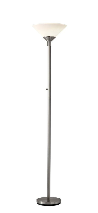 73" Silver Torchiere Floor Lamp With White Acrylic Cone Shade