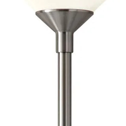 73" Silver Torchiere Floor Lamp With White Acrylic Cone Shade