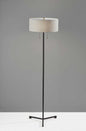 60" Black And White Floor Lamp With White Fabric Drum Shade