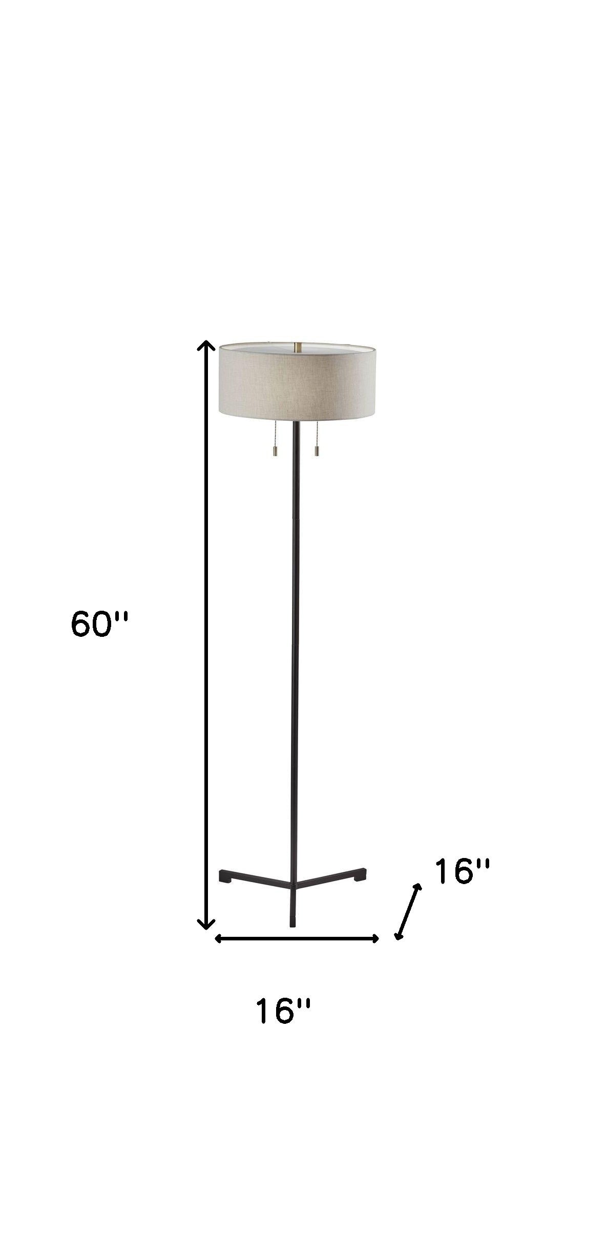 60" Black And White Floor Lamp With White Fabric Drum Shade