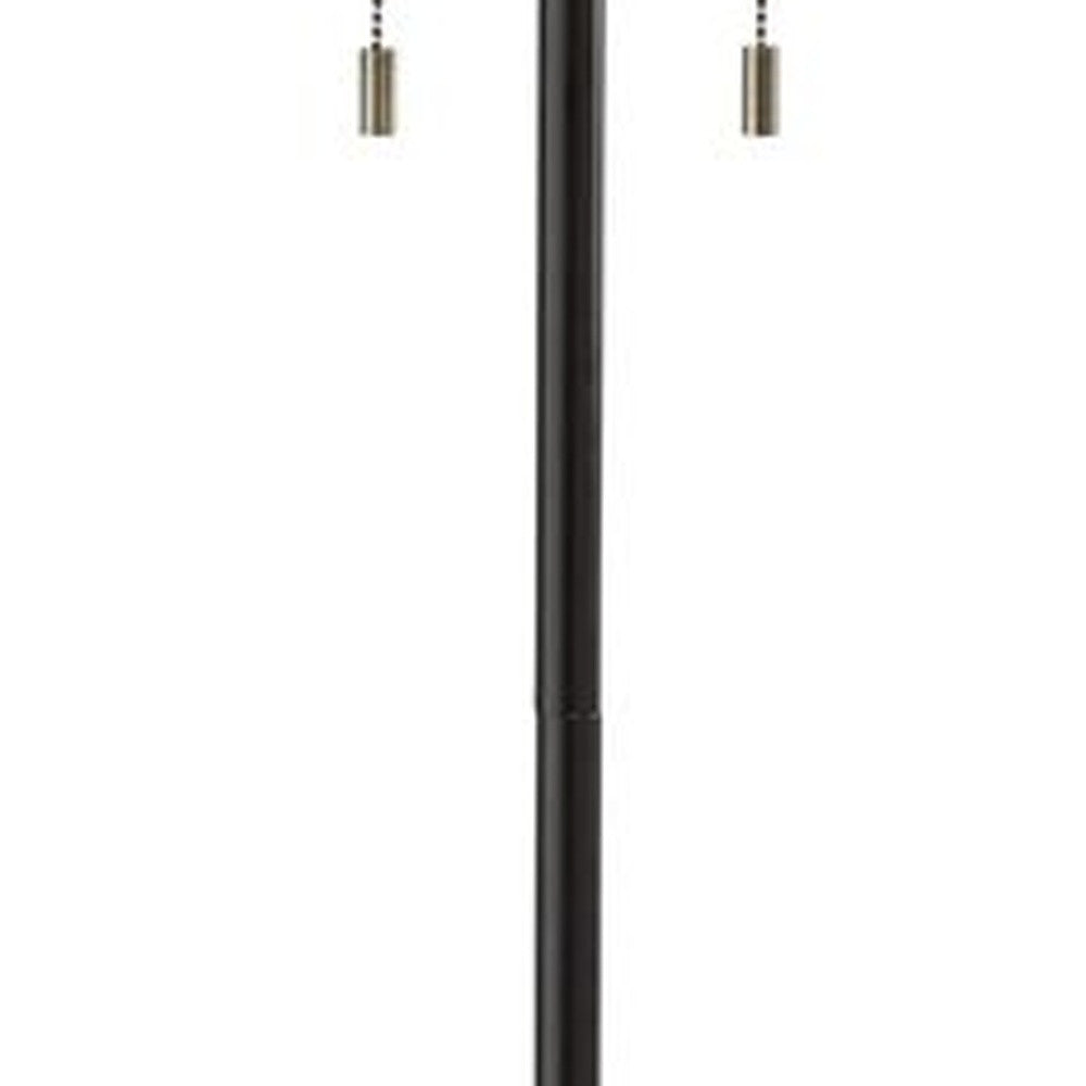 60" Black And White Floor Lamp With White Fabric Drum Shade