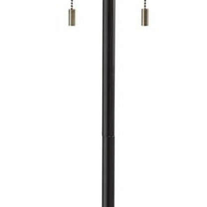 60" Black And White Floor Lamp With White Fabric Drum Shade