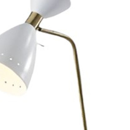 59" Gold And White Task Floor Lamp With White Metal Cone Shade