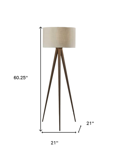 62" Black Tripod Floor Lamp With Black Fabric Drum Shade