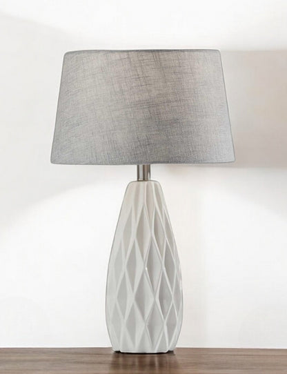 Set of Two 23" White Ceramic Bedside With Gray Drum Shade