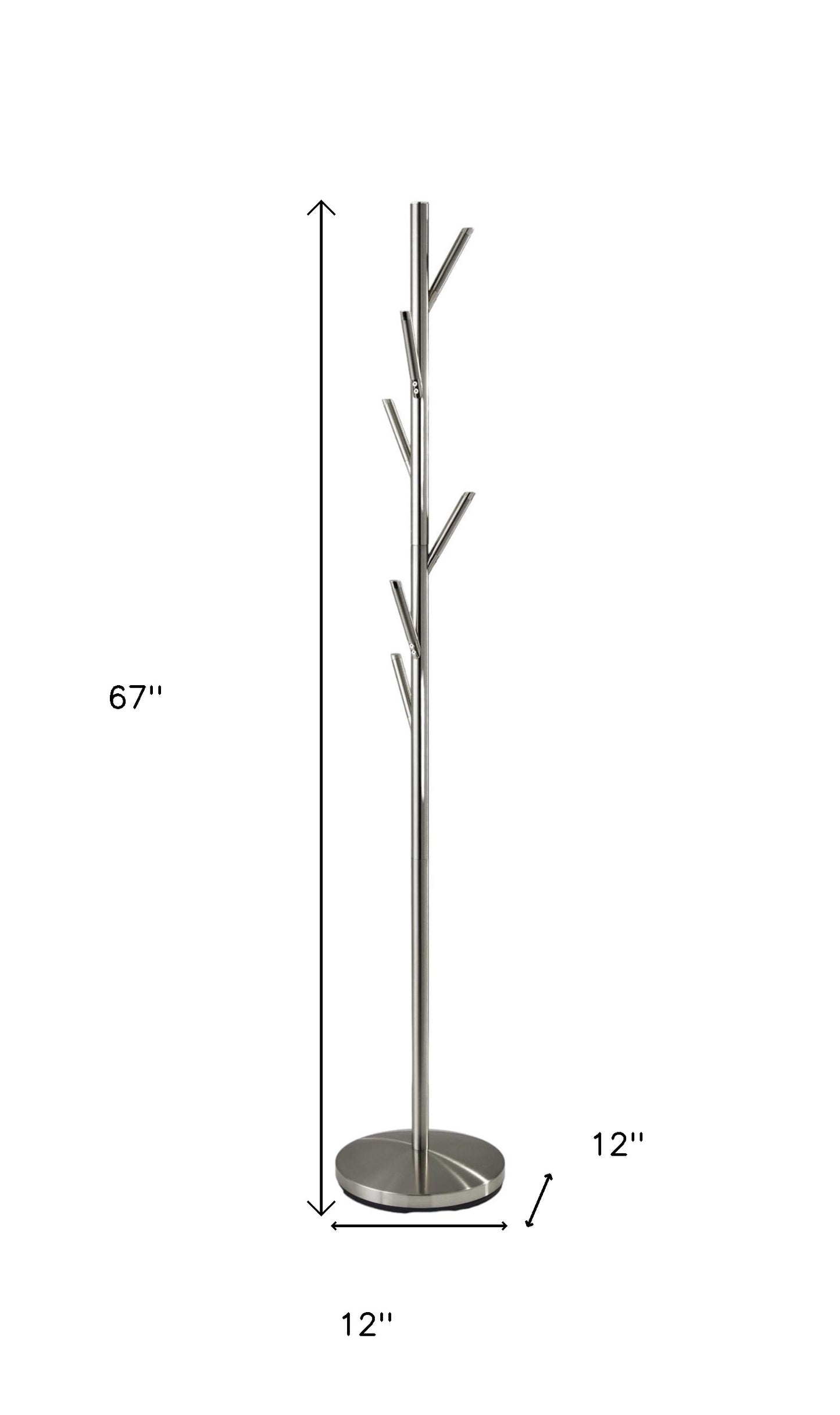 67" Brushed Steel Coat Tree Rack