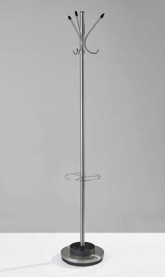 13" X 68" Brushed Steel Brushed Steel Stand  Coat Rack