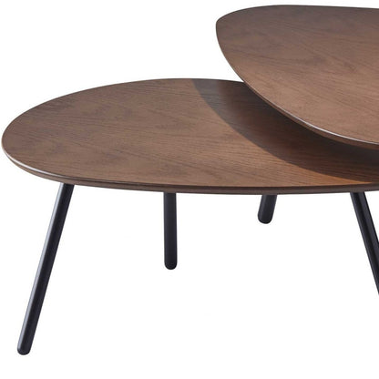 17" Black And Brown Solid Wood Round Nested Tables