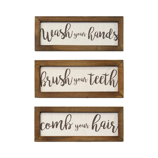 Set Of Three Bathroom Rules Wood Framed Wall Art