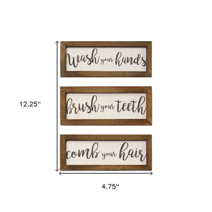 Set Of Three Bathroom Rules Wood Framed Wall Art