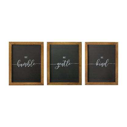 Set of Three Be Kind Be Gentle Be Humble Brown Wood Frame Wall Decor