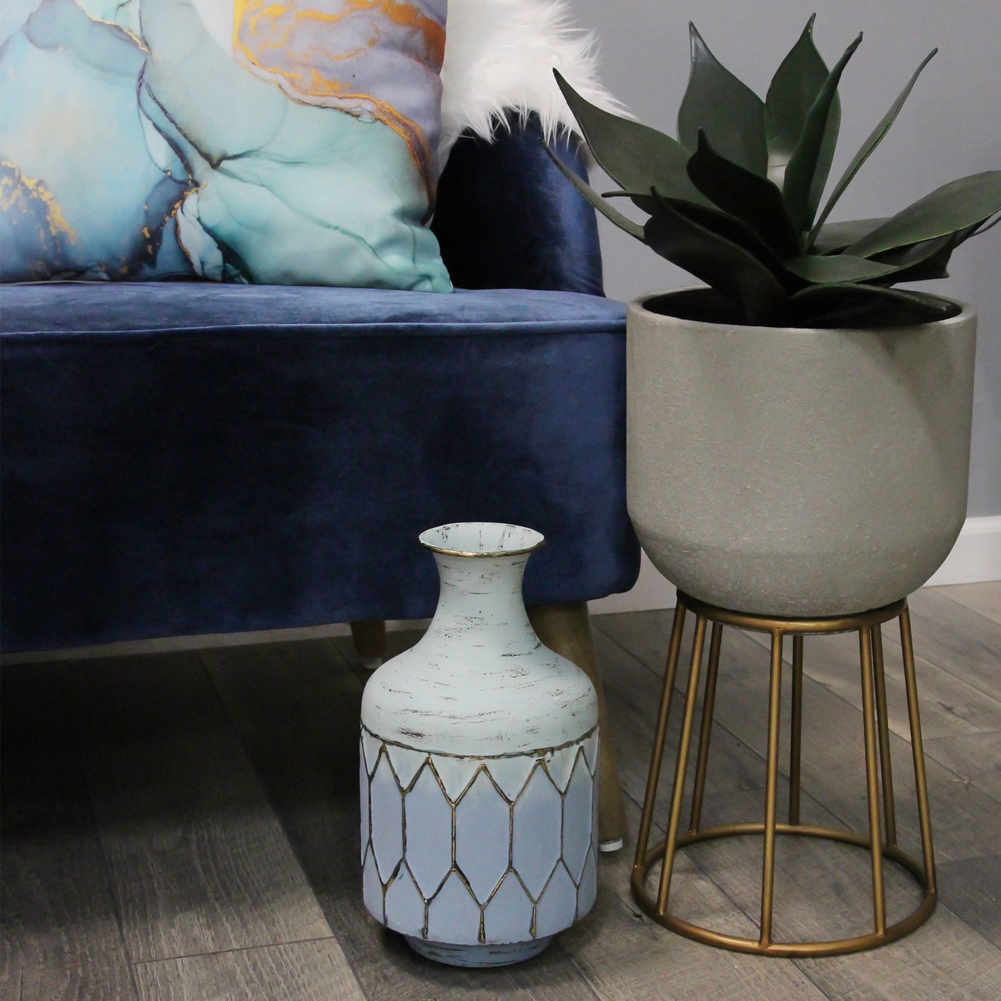 Bohemian Blue Distressed Metal Table Vase