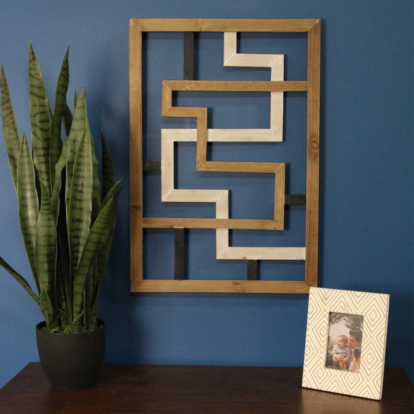 Modern Maze Natural White And Black Wood Panel Wall Art