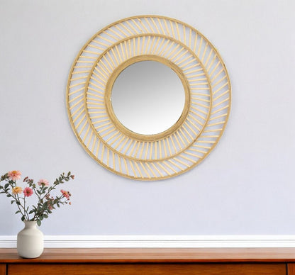 31.5 Boho Casual Woven Wicker Wall Mirror