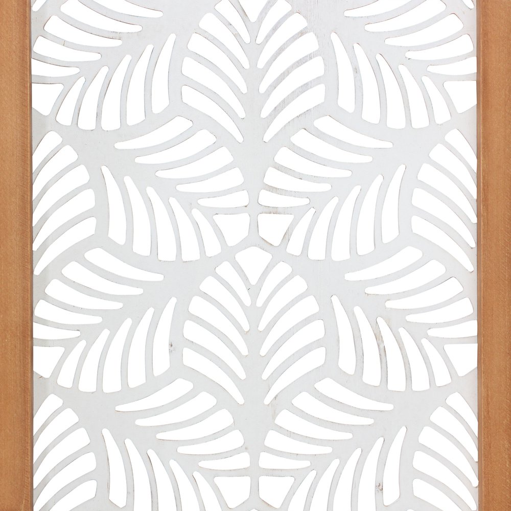 25" X 10" White and Natural Leaf Floral Wood and Metal Wall Decor