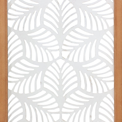 25" X 10" White and Natural Leaf Floral Wood and Metal Wall Decor