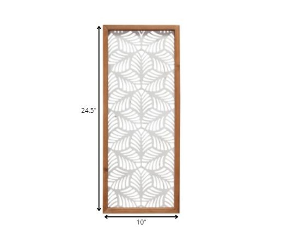 25" X 10" White and Natural Leaf Floral Wood and Metal Wall Decor