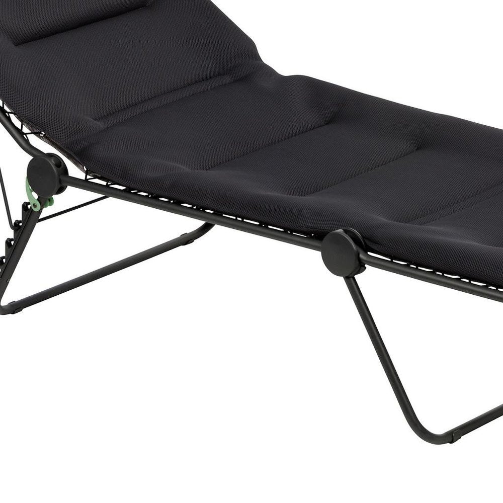 28" Black and Steel Outdoor Chaise Lounge with Black Cushion