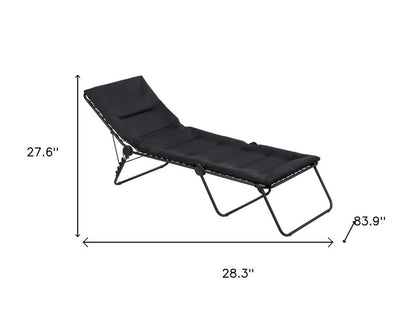 28" Black and Steel Outdoor Chaise Lounge with Black Cushion