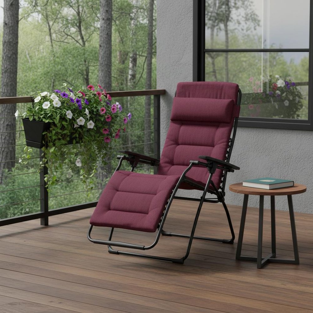 28" Red Steel Outdoor Zero Gravity Chair with Red Cushion