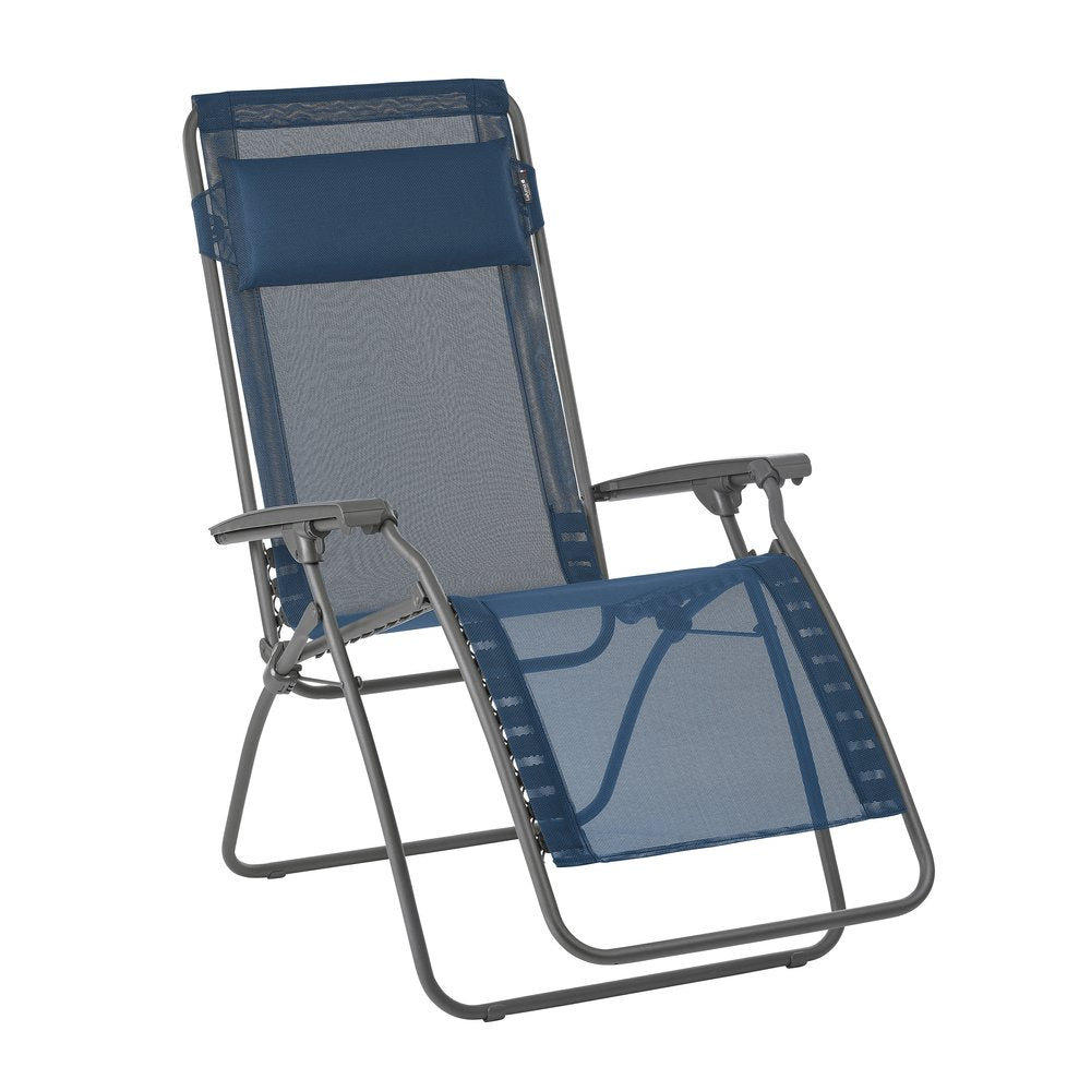 27" Blue Metal Outdoor Zero Gravity Chair with Blue Cushion
